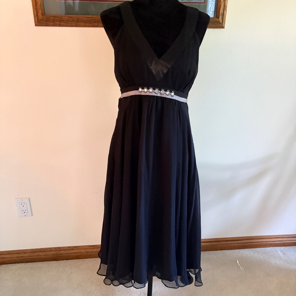 Mixit Silk Cocktail Dress Womens 10 Black Empire Waist Rhinestone Evening Party